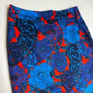Ann Taylor Floral Pencil Skirt Blue Red Black Knee Length Size 4